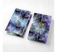 Outer Space Galaxy Birthday Wrapping Paper for Men and Boys, 2 Folded Sheets 120GSM Thick Kraft Mens Wrapping Paper, Rocket Gift Wrap for Son Nephew Out of This World Theme