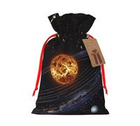 Outer Space Galaxy Solar System Printed Christmas Drawstring Gift Bags-Xmas Wrapping Bags,Candy Bag,For Holiday Party Decorations,Wedding Party Supplies S Red Ribbon