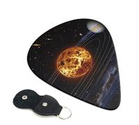 Outer Space Galaxy Solar System Printed Guitar Picks, 6 Pack with Leather Keychain Pick Holder - 0.46mm, 0.71mm, 0.96mm Assorted Thickness for Acoustic Ukulele, Electric Guitar, Acoustic Guitar, Bass
