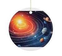Outer Space Galaxy Solar System Sublimation Ceramic Ornaments Round Christmas Ornaments Personalized Xmas Tree Decor for Holiday Hanging Decorations Keepsake Crafts Gift 3"