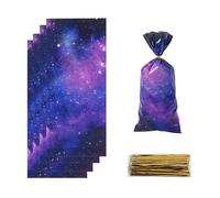 Outer Space Galaxy Treat Bags, 100pcs Starry Night Sky Solar System Planet Party Cellophane Plastic Gift Goodie Cookies Candy Bags with Twist Ties Clear for Wedding ,Birthday ,Spring Flower Party