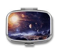 Outer Space Galaxy Universe Pill Box 2 Compartment - Small Metal Medicine Organizer Portable Pill Case for Purse Pocket Travel Vitamin Organizer for Men Women, BPA-Free