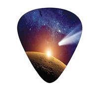 Outer Space Guitar Picks Picks 12 Pack with Thin Box,Comet Tail Approaching Planet Mars FantasticDark Solar System Scenery,Special Guitar Plectrums Gift Set for Guitarist,Blue Orange