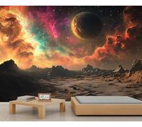 Outer Space Mural Mysterious Planet Wallpaper Fantasy Landforms Wall Mural Large Panoramic Accent Wallpaper Bedroom Living Room 3D Sofa Backdrop (Non-self-Adhesive)