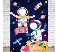Outer Space Photo Door Banner Astronaut Face Photography Backdrop Banner Astronaut Pretend Play Party Game Background Poster 300x200CM