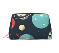 Outer Space Planet Leather Hand-Held Zipper Makeup Bag Cute Make Up Case Large Wide-Open Pouch Pen Case