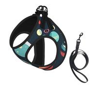 Outer Space Planet print Dog Harness and Leash Set, Reflective Adjustable Puppy Vest for Small Medium Large Dogs, Cats