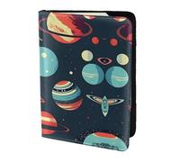 Outer Space Planet print Leather Card Case Travel Accessories Passport Holder Cover Wallet for Women Men, Black, One Size