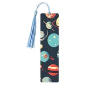 Outer Space Planet Print Wooden Tassel Bookmarks for Book Lover Men Women Teachers Cool Unusual Gift 5PCS