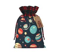 Outer Space Planet Print Xmas Drawstring Gift Wrapping Bag For Christmas Festive Present Packaging Needs