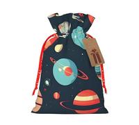 Outer Space Planet Printing Christmas Drawstring Gift Bags Holiday Present Sacks For Xmas Party Celebration