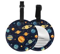 Outer Space Planet Round Luggage Tag 2PCS Solar System PU Leather Travel Bag Tag ID Labels Name Card Holder wtih Buckle for Luggage Suitcase Backpacks