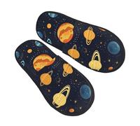 Outer Space Planet Slippers for Women Men Solar System Non-Slip House Slippers Indoor Comfy Fuzzy Footwear Memory Foam Bedroom Travel Shoes M