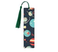 Outer Space Planet Wooden Bookmark Craft Hanging Tags Ornaments Rectangular Bookmarks with Holes and Ropes
