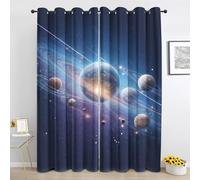 Outer Space Planets Blackout Curtains for Bedroom, Universe Galaxy Curtain 72 Inch Drop 2 Panels, Astronomy Blue Purple Curtain for Living Room, Window Curtains with Eyelet Hb209