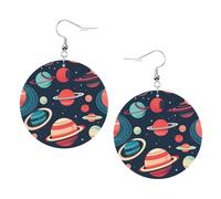 Outer Space Planets Leather Round Earrings Color Valentine'S Day Festival Activities Fashion Women'S