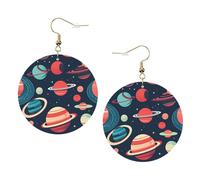 Outer Space Planets Leather Round Earrings Color Valentine'S Day Festival Activities Fashion Women'S