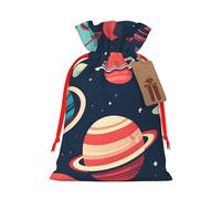 Outer Space Planets Print Christmas Drawstring Gift Bags With Cards For Xmas Party Decorations Holiday