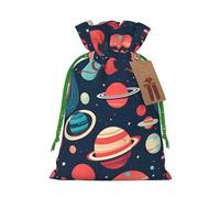 Outer Space Planets Print Christmas Drawstring Gift Bags With Cards For Xmas Party Decorations Holiday