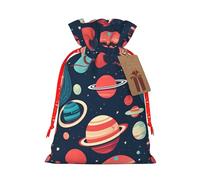 Outer Space Planets Print Christmas Drawstring Gift Bags With Cards For Xmas Party Decorations Holiday