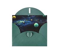 Outer Space Planets Print Greeting Card Set with Blank Interior â€“ Elegant Dark Green Pearl Paper Note Cards & Matching Envelopes
