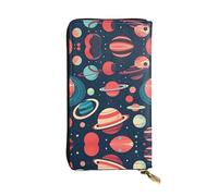 Outer Space Planets Print Leather Long Clutch Wallet – Fashionable Personalized Wallet, Multiple Card Slots, Gift Ready, Black, One Size