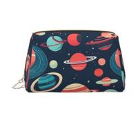 Outer Space Planets Print Small Portable Makeup Bag for Women, with 3 Inner Pockets for Travel Daily Use