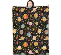 Outer Space Planets Throw Blanket for Adults Kids, 60x80 in, Colorful Galaxy and Stars Theme Flannel Blankets for Bedroom, Couch, Travel, Home Decor, Fuzzy Soft Cozy Warm Gifts
