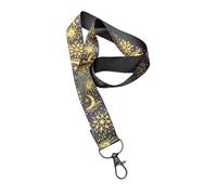 Outer Space Print Ribbon Lanyard - 1" Grosgrain Neck Strap with Lobster Clasp - Astronaut Astrology Badge Holder or Keychain - Individual or Bundle Pack (Gold Moons on Black Satin)