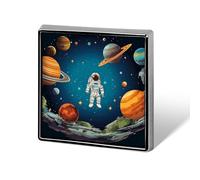 Outer Space Rocket Astronaut Badge Aluminum Alloy Square Badges Brooch Pins Vintage Cute Enamel Brooch Badge Cartoon Funny Lapel Pin for Coat Dress Jacket Decoration Accessories