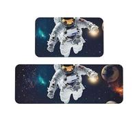 Outer Space Rocket Astronaut Cosmic Planet System Rug Cushioned Kitchen Rugs Sets Of 2 Comfort Standing Mat For Home Decor Sink,Kitchen Mats For Floor Non Slip Washable ，Laundr 17"X47"+17"X30"