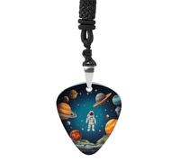 Outer Space Rocket Astronaut Guitar Pick Necklace Exquisite Titanium Steel Personalized Necklaces Cool Pendant Necklaces Fashion Guitar Pick Holder Necklace Unique Gifts for Adult