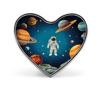 Outer Space Rocket Astronaut Heart Brooch for Adult Personalized Metal Hearts Shaped Lapel Pins Fashion Love Badge Brooches Exquisite Heart Pin for Bags Clothes Decor Badge&Gifts