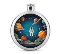 Outer Space Rocket Astronaut Hip Flask 5 Oz Leakproof Thin Stainless Steel Flasks Camping Pocket Flask for Men Women Portable Metal Flasks for Wedding Groomsmen Bridesmaid Gift