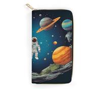 Outer Space Rocket Astronaut Leather Wallet, Bifold Stylish Wallets, Credit Card Holder for Passport Covers, Purse Passport Bag for Men Women