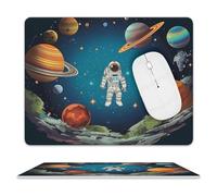 Outer Space Rocket Astronaut Mouse Pad, 10 X 8 Inch PU Leather Mousepad with Smooth Surface, Square Waterproof Mouse Mat Non-Slip Ultra Thin Desk Pad for Gaming, Office & Home