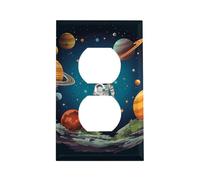 Outer Space Rocket Astronaut Outlet Cover, American Standard Wall Plate with Screws - Heat & Impact Resistant Stainless Steel, 1-Gang Duplex Socket Cover for Home Decor