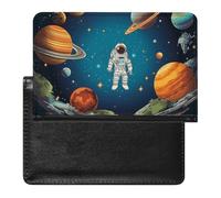 Outer Space Rocket Astronaut Passport Holder Passport Cover Protector Essentials with Credit Card Slots for Women Men