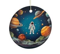 Outer Space Rocket Astronaut Round Ceramic Pendant Hanging Festival Ornament, Personalized Double Sided Ceramic Home Decor, Lightweight Durable Hanging Ornament Gift for Home, Party, Women Men