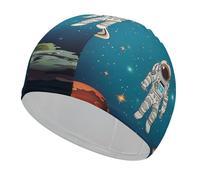 Outer Space Rocket Astronaut Swim Cap for Adult, Elastic Fabric Swimming Cap, Comfortable Bathing Cap for Long & Short Hair