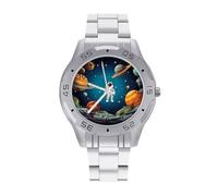 Outer Space Rocket Astronaut Watches for Mens Wrist Watches Business Stainless Steel Band Watch Fashion Classic Luxury Dress Watch Casual Lightweight Watches for Party Daily Wear & Gift
