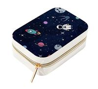 Outer Space Rocket cosmonaut Spacecraft Planet Navy Double Layer Portable Travel Mini Jewelry Case Display Storage Holder Boxes