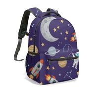Outer Space Rocket Ship 16 Inch All Over Print Kids Backpack Childrens Galaxy Star Planet School Travel Cartoon Bag (11)