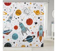 Outer Space Rocket Shower Curtain Galaxy Bath Curtain for Kids Boys Girl Cartoon Bathroom Accessories Universe Starry Sky Curtain Cosmos Blue Orange White Decor Shower Curtain,Colorful 72" W x 72" L