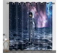 Outer Space Small Window Curtains, Astronaut Short Curtain for Windows Mysterious Planet Kitchen Window Curtains over Sink for Kitchen Laundry Room Loft, 28" x 54.3", 2 Panels
