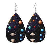 Outer Space Solar System Leather Earring For Women Teardrop Dangle Printed Fashion Accessories Daily Wear Party