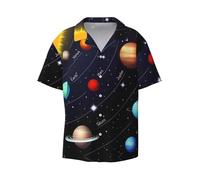 Outer Space Solar System Mens Hawaiian Shirt Short Sleeve Button Down Printed Summer Beach Shirts with Pocket Black