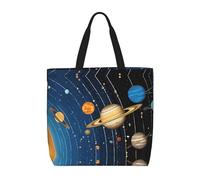 Outer Space Solar System Print Canvas Tote Bags for Women Reusable Grocery Bag Large Gym Canvas Cloth Pouch Portable Shopping Handbag with Inner Pocket