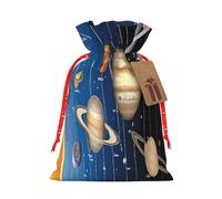 Outer Space Solar System -Print Reusable Burlap Pouches Drawstring Bags, Rustic Wedding Christmas Party Favors Bulk Packaging.
