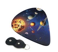 Outer Space Solar System Printed Guitar Picks, 6 Pack with Leather Keychain Pick Holder - 0.46mm, 0.71mm, 0.96mm Assorted Thickness for Acoustic Ukulele, Electric Guitar, Acoustic Guitar, Bass